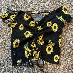 Rue21 Black and Yellow Sunflower Crop Top